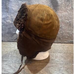 True Vintage x 1950s North King Leather/Beaver Ushanka Trapper Hat Large Brown